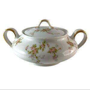 Theodore Haviland Limoges France Sugar Bowl w/ Lid Pink Roses Garland Vintage